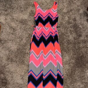 Rue21 Pink/Coral/Black/Blue/Grey Chevron Maxi Dress